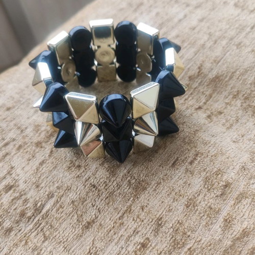 Punk style bracelet used, elastic, gold and black