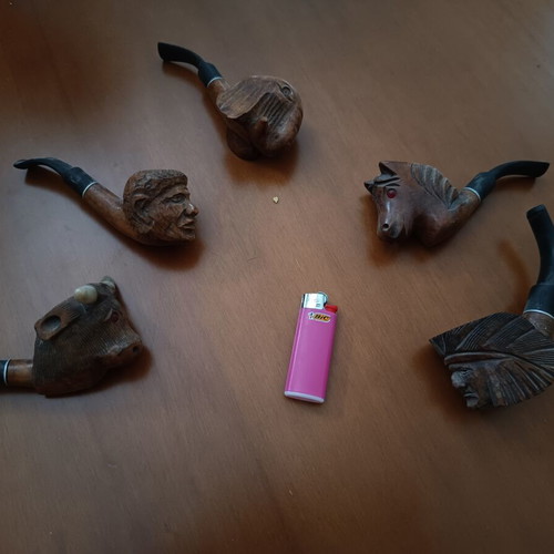 Handmade carved wooden pipes from South Africa like new