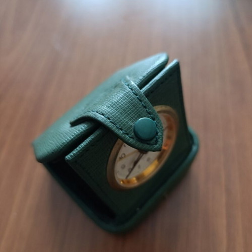 Travel clock used 1960s quartz alarm with leather case