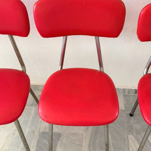 Vintage retro chairs set of 3 with red leather seats refurbished