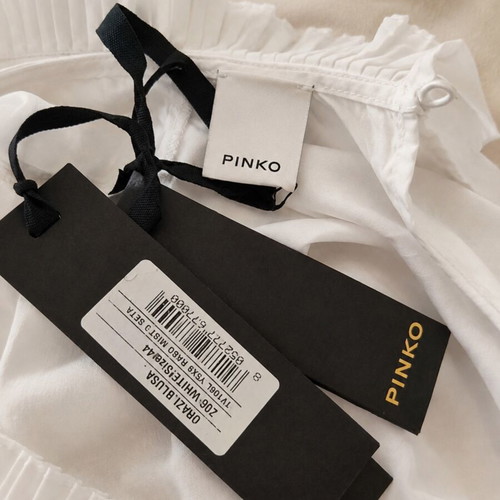 Pinko white sleeveless blouse with ruffles, size L, new