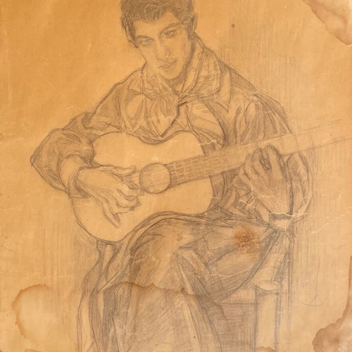 Painting Giannis Tsarouchis sketch used with damages 39x29