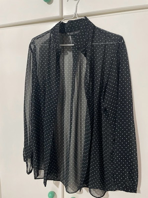 Zara Women's Shirt M Used Black White Polka Dot Sheer