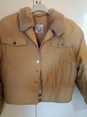 GMV jacket used, fabric with fur collar, beige, size S