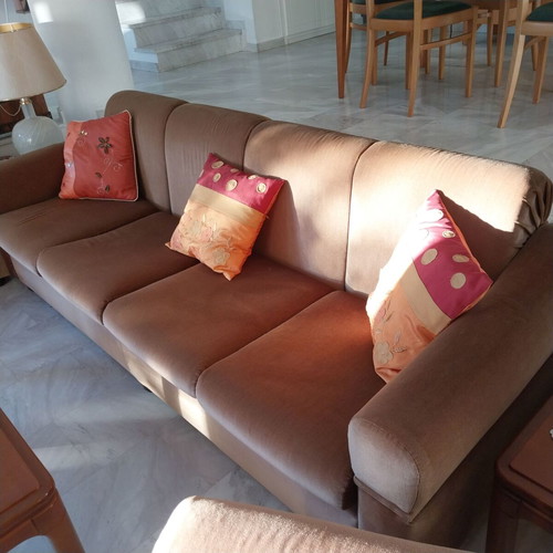 Classic living room set, 8 pieces, brown velvet
