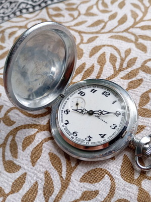 Vintage Molnija pocket watch used, Soviet mechanical hand-winding with embossed design