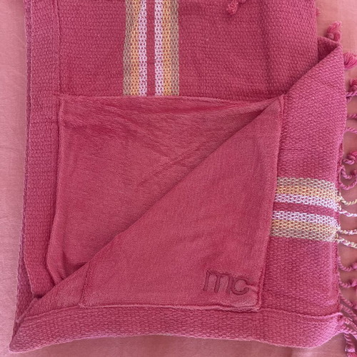Vintage Marie Claire double-sided beach towel used, fuchsia