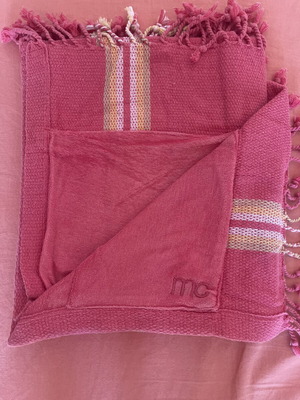 Vintage Marie Claire double-sided beach towel used, fuchsia