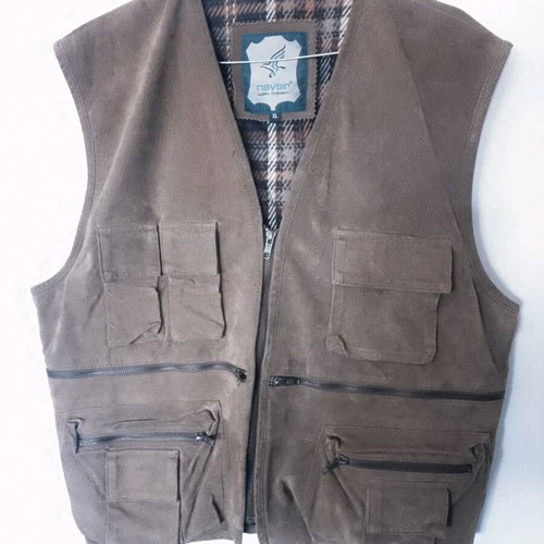 Leather vest XL used, brown, genuine leather