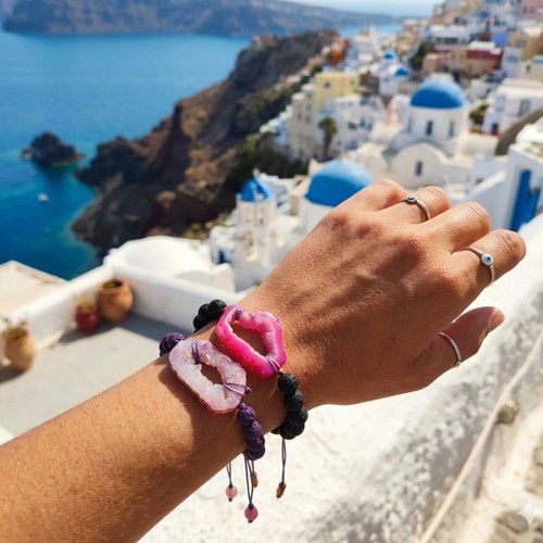 Bracelet set with lava and agate druze, pack of 2, new