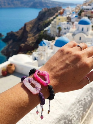 Bracelet set with lava and agate druze, pack of 2, new