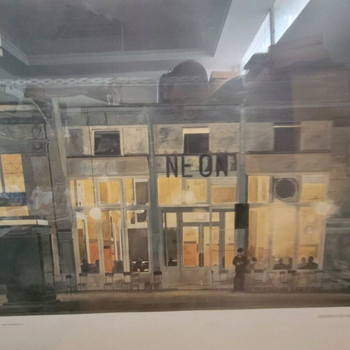 Painting Giannis Tsarouchis Cafe Neon at Night with Frame and Glass