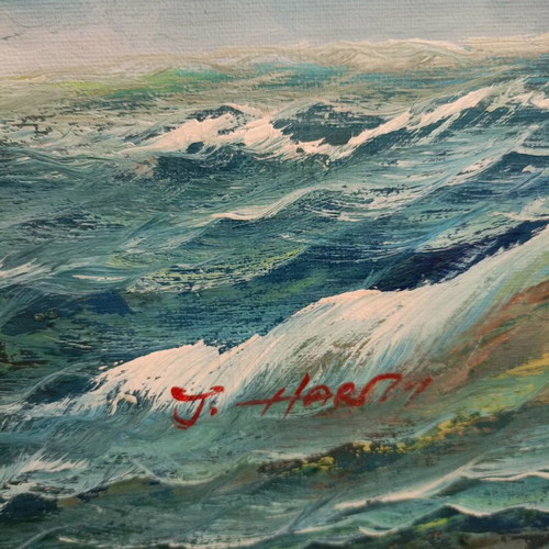Seascape painting used, signed with beautiful colors 92x62 cm