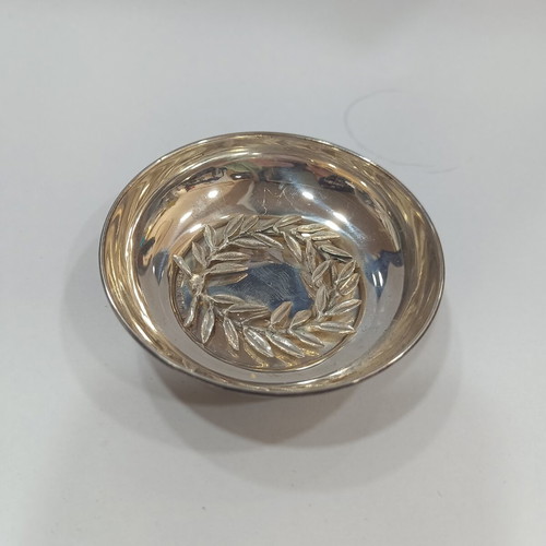 Handmade Vintage 925 Silver Dish with Embossed Olive Wreath
