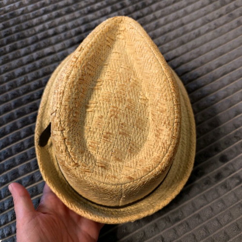 Handmade hat like new, beige with turquoise painting, size S