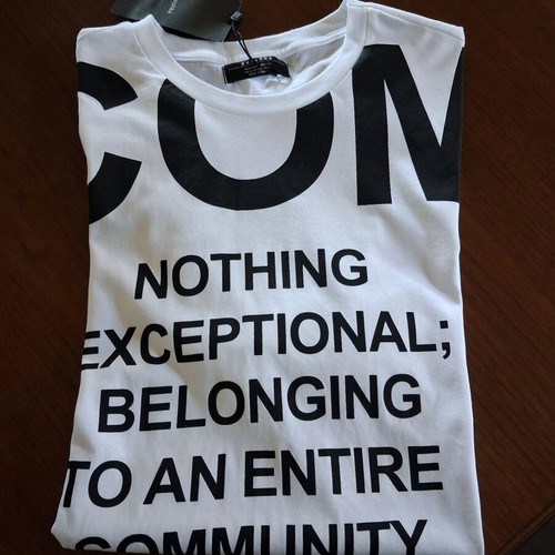 T-shirt Bershka L white with black logo, new