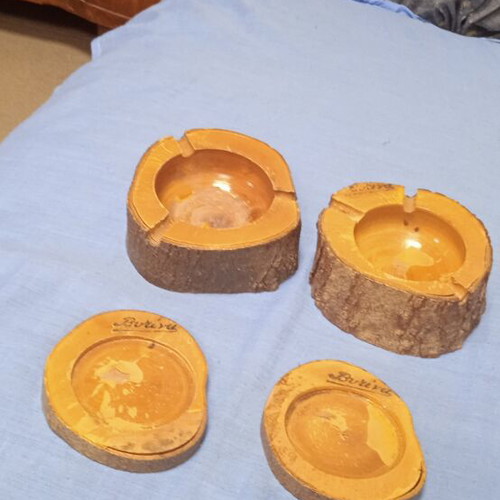 Handmade Vitina wooden ashtrays and coasters set