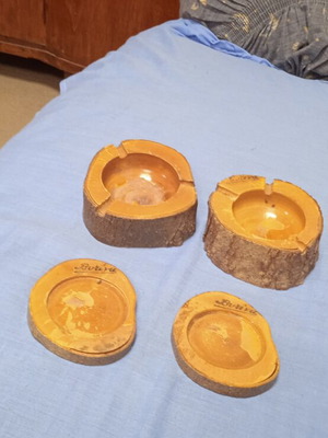 Handmade Vitina wooden ashtrays and coasters set