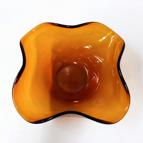 Glass bowl with wavy edge freeform amber glass like new