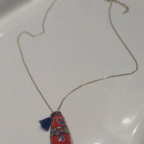 Silver necklace amulet gold-plated and hand-painted like new