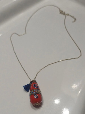 Silver necklace amulet gold-plated and hand-painted like new