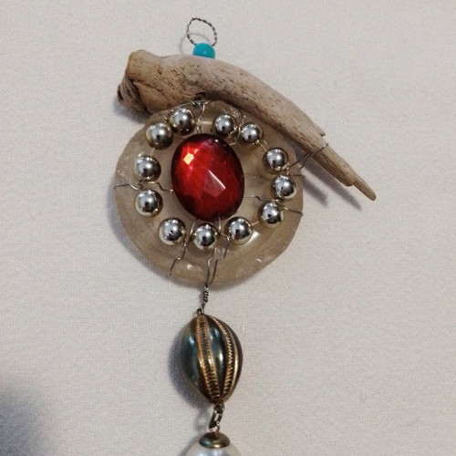 Signed micro-sculpture used, with glass, wood, beads