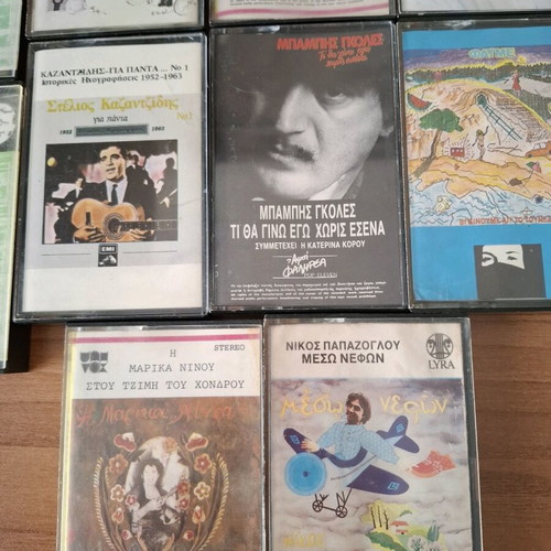 Cassette tapes used with Greek and foreign music, many