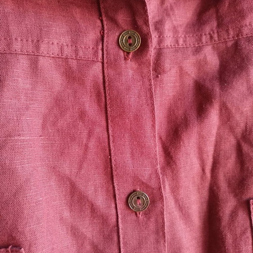 Linen shirt like new, long red with metal buttons, XL