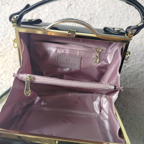 Women's black patent leather box bag like new