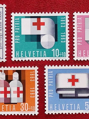 Anna Heer 1963 Swiss Red Cross Stamp Set mint, 5 pieces
