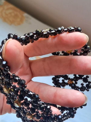Handmade cuff bracelet with black crystal beads and rhinestones