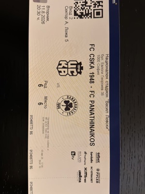 Cska 1948 Sofia vs Panathinaikos Greece UEFA Conference League ticket used