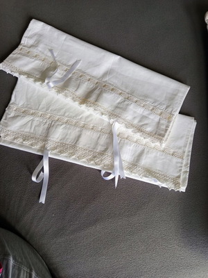 Vintage pillowcases set with rich azur embroidery, lace & ribbons, like new