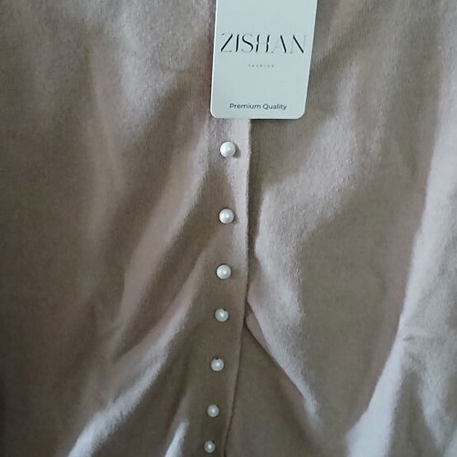 Cardigan with Pearl Buttons, New, Beige, Cashmere Blend, One Size