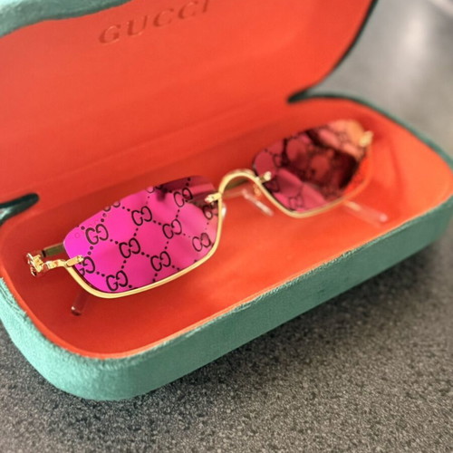 Gucci GG1278S 005 sunglasses, pink GG monogram, gold frame