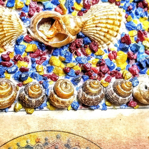 Old Icon of Panagia used, shell and stone frame