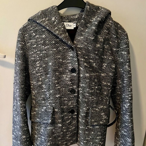 Christian Dior Tweed Coat Shirt Hooded Belt Melange like new