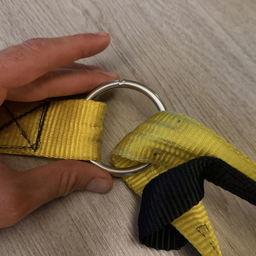 TRX straps used, yellow color, without hook