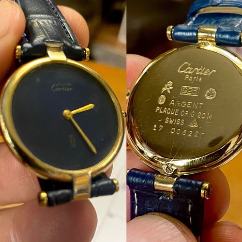 Ρολόι Cartier Paris γυναικείο μεταχειρισμένο, ασημένιο 925 με φύλλο χρυσού