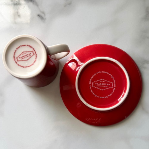Starbucks coffee cup new, red with porcelain saucer