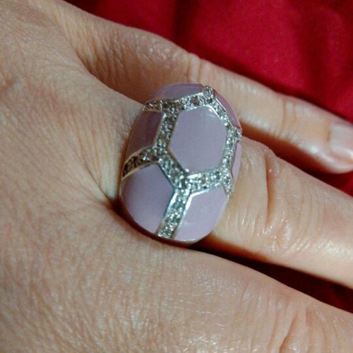 Silver 925 ring like new with purple enamel and pavé crystals