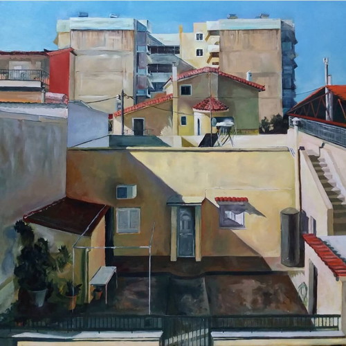 Oil painting urban landscape on canvas new by Vicky Baltzi