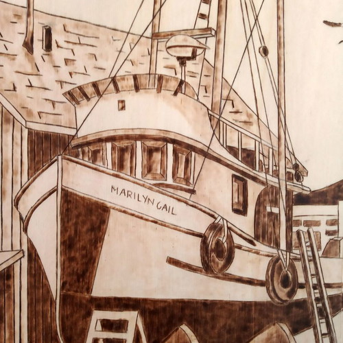 Pyrography painting Psaradiko new, poplar wood 40x30cm