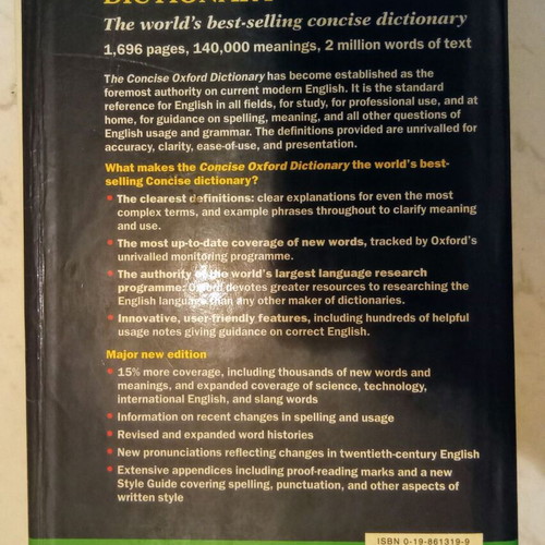 The Concise Oxford Dictionary used, 9th edition, English