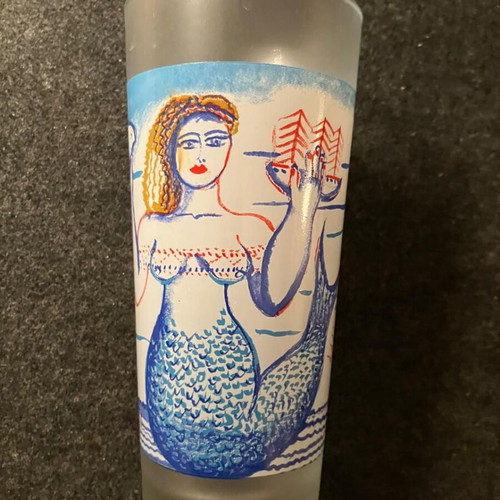 Water glass used with painted design