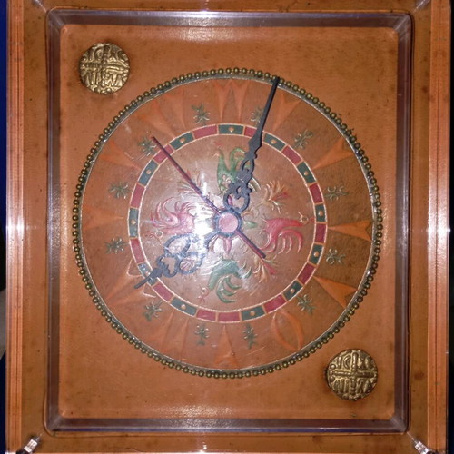 Tanagra Clock used, mixed materials construction in plexiglass frame