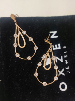 Oxzen Σκουλαρίκια Δάκρυ Rose Gold με Κρύσταλλα σαν καινούργιο