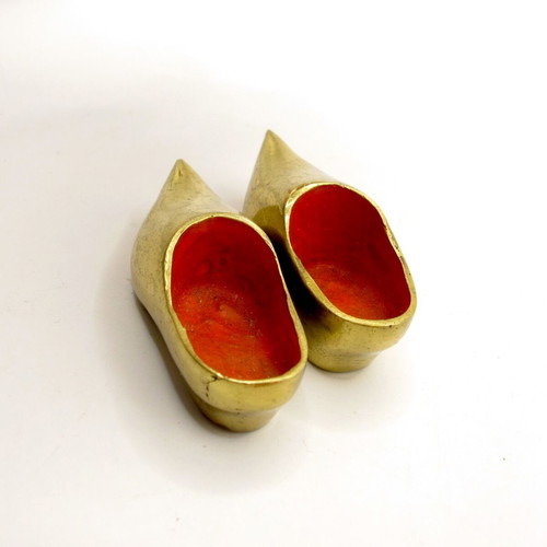 Vintage Dutch Bronze Miniature Shoes Klompen Set of 2 Like New