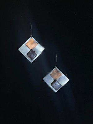 Silver earrings 925 with copper decoration and semi-precious stone new