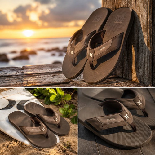 Hurley Men’s Brown Flip Flops Bubble Cushion Comfort Size 12 EU 46 like new